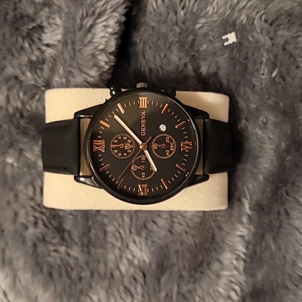 Black and Copper faced Geneva w/leather band